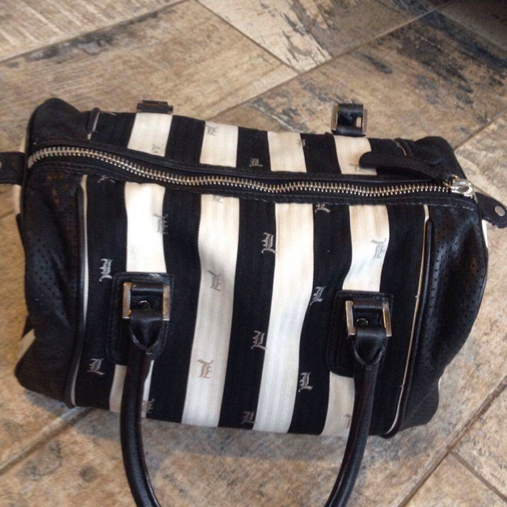 RARE - L.A.M.B. Black & White Striped Satchel Handbag
